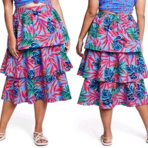 NWT Tabitha Brown Target Blue & Pink Tropical Print Tiered Ruffle Skirt SZ XL